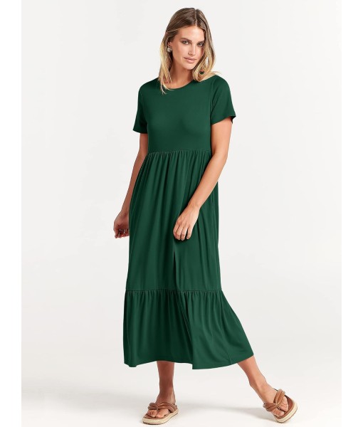 ANRABESS Womens 2025 Summer Casual Maxi Dress A line Tiered Flowy Short Sleeve Crewneck T Shirt Beach Travel Long Dresses