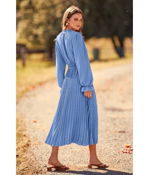 PRETTYGARDEN Women's 2025 Spring Fall Midi Dress Casual Long Sleeve V Neck Swiss Dot Pleated A Line Flowy Dresses