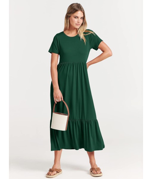 ANRABESS Womens 2025 Summer Casual Maxi Dress A line Tiered Flowy Short Sleeve Crewneck T Shirt Beach Travel Long Dresses