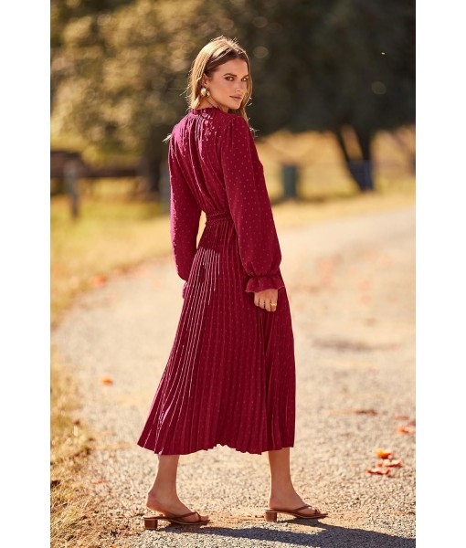 PRETTYGARDEN Women's 2025 Spring Fall Midi Dress Casual Long Sleeve V Neck Swiss Dot Pleated A Line Flowy Dresses