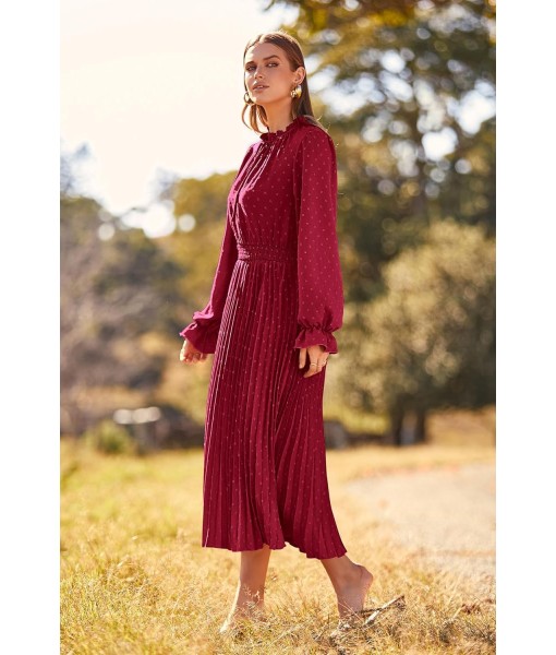 PRETTYGARDEN Women's 2025 Spring Fall Midi Dress Casual Long Sleeve V Neck Swiss Dot Pleated A Line Flowy Dresses
