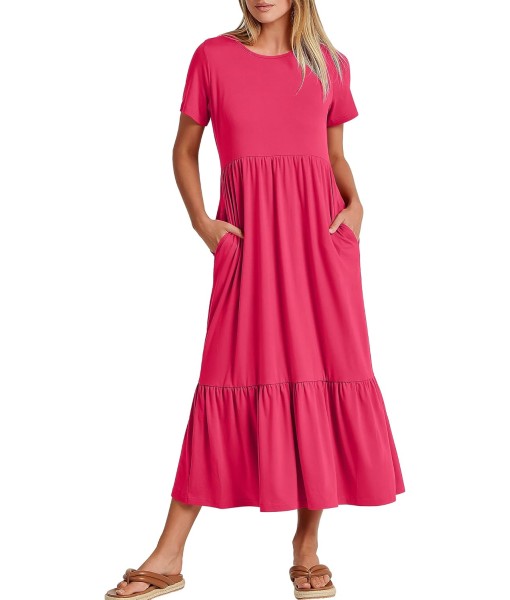 ANRABESS Womens 2025 Summer Casual Maxi Dress A line Tiered Flowy Short Sleeve Crewneck T Shirt Beach Travel Long Dresses