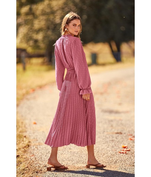 PRETTYGARDEN Women's 2025 Spring Fall Midi Dress Casual Long Sleeve V Neck Swiss Dot Pleated A Line Flowy Dresses