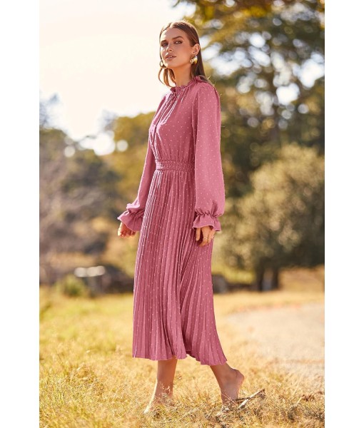 PRETTYGARDEN Women's 2025 Spring Fall Midi Dress Casual Long Sleeve V Neck Swiss Dot Pleated A Line Flowy Dresses