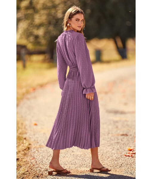 PRETTYGARDEN Women's 2025 Spring Fall Midi Dress Casual Long Sleeve V Neck Swiss Dot Pleated A Line Flowy Dresses