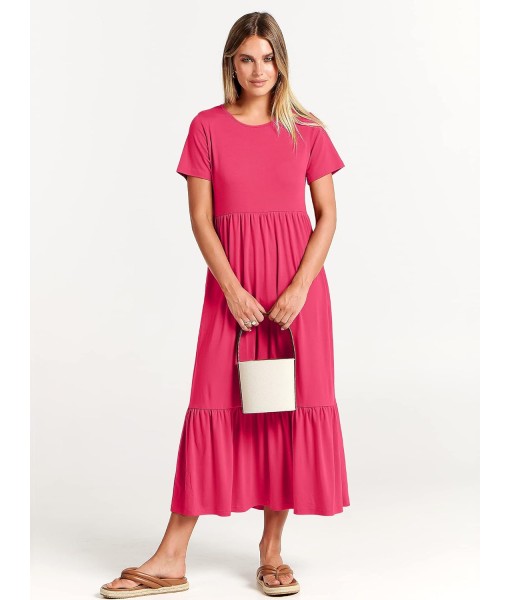 ANRABESS Womens 2025 Summer Casual Maxi Dress A line Tiered Flowy Short Sleeve Crewneck T Shirt Beach Travel Long Dresses