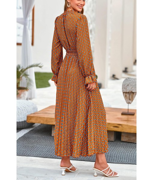PRETTYGARDEN Women's 2025 Spring Fall Midi Dress Casual Long Sleeve V Neck Swiss Dot Pleated A Line Flowy Dresses