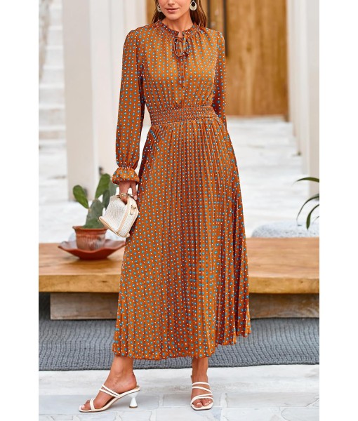 PRETTYGARDEN Women's 2025 Spring Fall Midi Dress Casual Long Sleeve V Neck Swiss Dot Pleated A Line Flowy Dresses