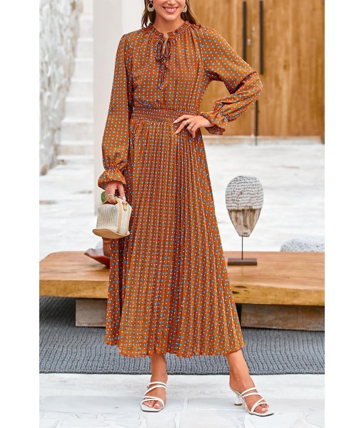 PRETTYGARDEN Women's 2025 Spring Fall Midi Dress Casual Long Sleeve V Neck Swiss Dot Pleated A Line Flowy Dresses