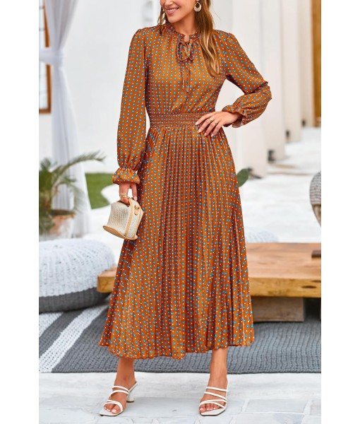 PRETTYGARDEN Women's 2025 Spring Fall Midi Dress Casual Long Sleeve V Neck Swiss Dot Pleated A Line Flowy Dresses