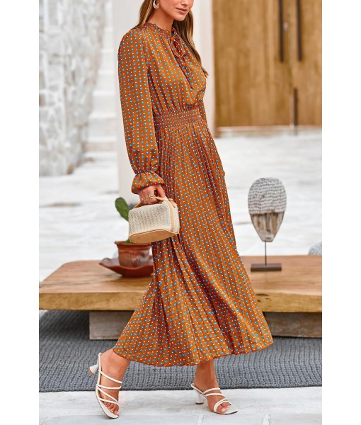 PRETTYGARDEN Women's 2025 Spring Fall Midi Dress Casual Long Sleeve V Neck Swiss Dot Pleated A Line Flowy Dresses