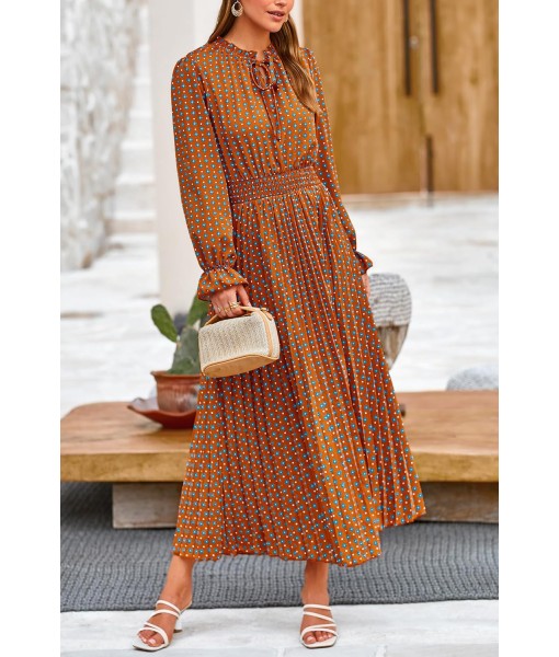 PRETTYGARDEN Women's 2025 Spring Fall Midi Dress Casual Long Sleeve V Neck Swiss Dot Pleated A Line Flowy Dresses