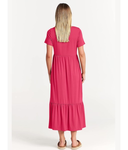 ANRABESS Womens 2025 Summer Casual Maxi Dress A line Tiered Flowy Short Sleeve Crewneck T Shirt Beach Travel Long Dresses