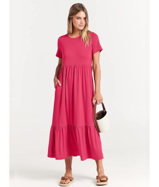 ANRABESS Womens 2025 Summer Casual Maxi Dress A line Tiered Flowy Short Sleeve Crewneck T Shirt Beach Travel Long Dresses