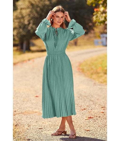 PRETTYGARDEN Women's 2025 Spring Fall Midi Dress Casual Long Sleeve V Neck Swiss Dot Pleated A Line Flowy Dresses