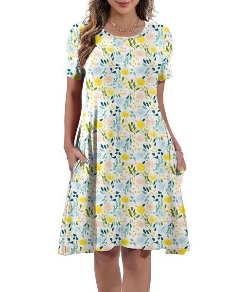Women's Summer Casual Short Sleeve Crew Neck T Shirt Dresses Loose Swing with Pockets