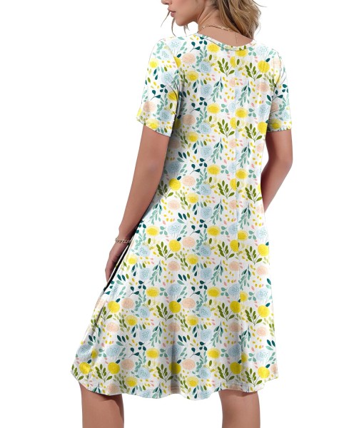 Women's Summer Casual Short Sleeve Crew Neck T Shirt Dresses Loose Swing with Pockets