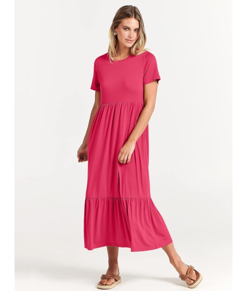 ANRABESS Womens 2025 Summer Casual Maxi Dress A line Tiered Flowy Short Sleeve Crewneck T Shirt Beach Travel Long Dresses
