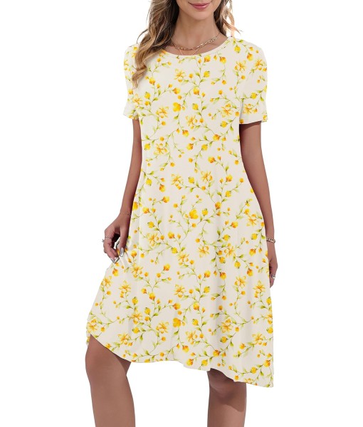 Women's Summer Casual Short Sleeve Crew Neck T Shirt Dresses Loose Swing with Pockets