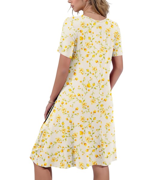 Women's Summer Casual Short Sleeve Crew Neck T Shirt Dresses Loose Swing with Pockets