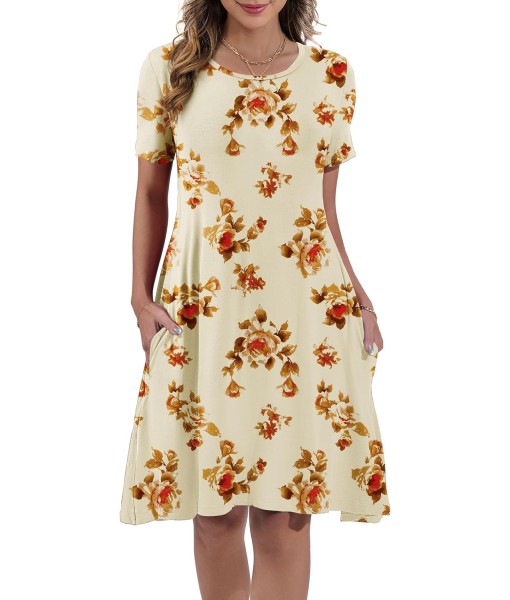 Women's Summer Casual Short Sleeve Crew Neck T Shirt Dresses Loose Swing with Pockets