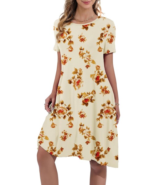 Women's Summer Casual Short Sleeve Crew Neck T Shirt Dresses Loose Swing with Pockets