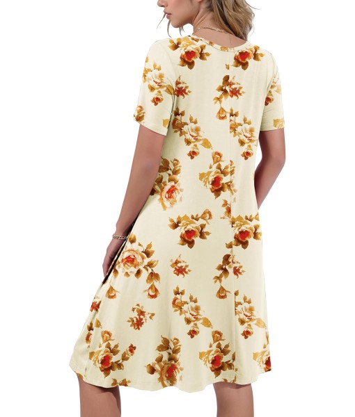Women's Summer Casual Short Sleeve Crew Neck T Shirt Dresses Loose Swing with Pockets
