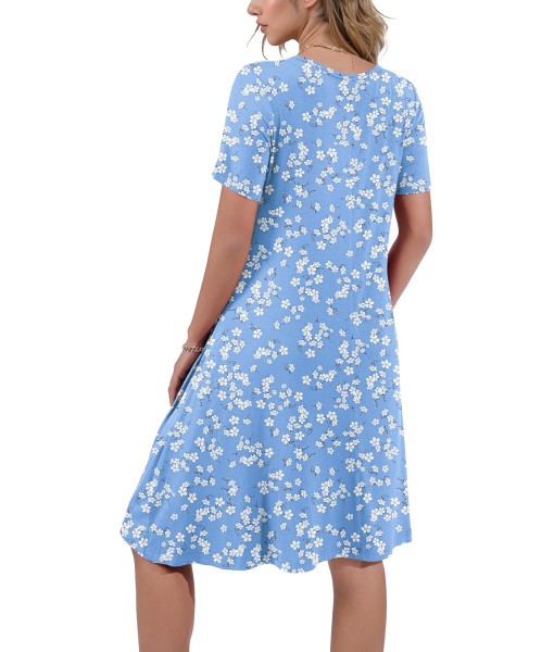 Women's Summer Casual Short Sleeve Crew Neck T Shirt Dresses Loose Swing with Pockets