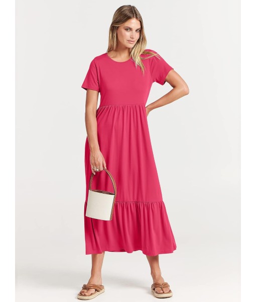 ANRABESS Womens 2025 Summer Casual Maxi Dress A line Tiered Flowy Short Sleeve Crewneck T Shirt Beach Travel Long Dresses