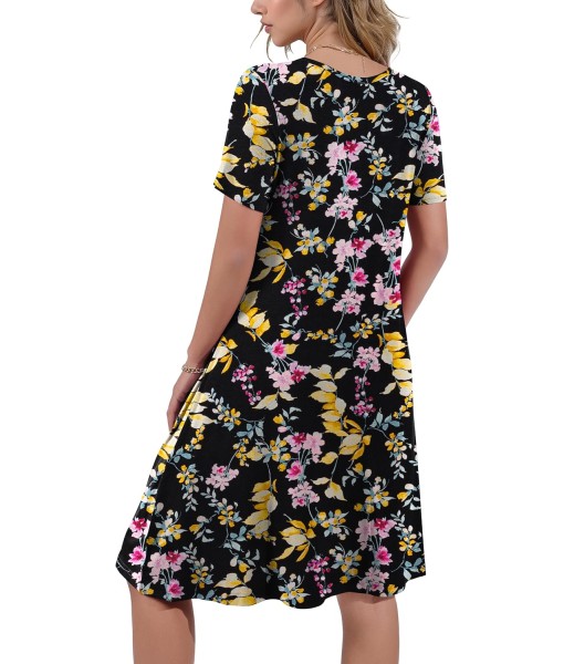 Women's Summer Casual Short Sleeve Crew Neck T Shirt Dresses Loose Swing with Pockets