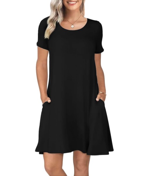 Women's Summer Casual Short Sleeve Crew Neck T Shirt Dresses Loose Swing with Pockets