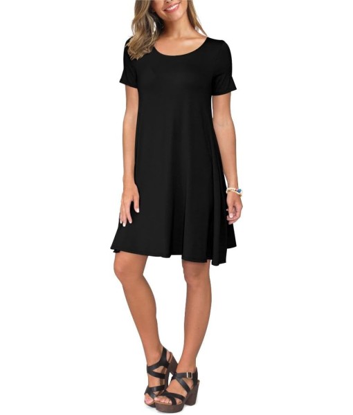 Women's Summer Casual Short Sleeve Crew Neck T Shirt Dresses Loose Swing with Pockets
