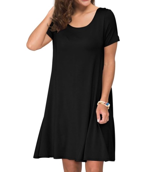 Women's Summer Casual Short Sleeve Crew Neck T Shirt Dresses Loose Swing with Pockets