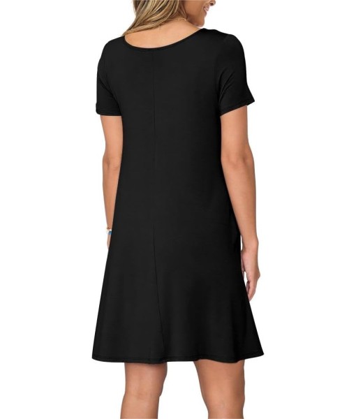 Women's Summer Casual Short Sleeve Crew Neck T Shirt Dresses Loose Swing with Pockets