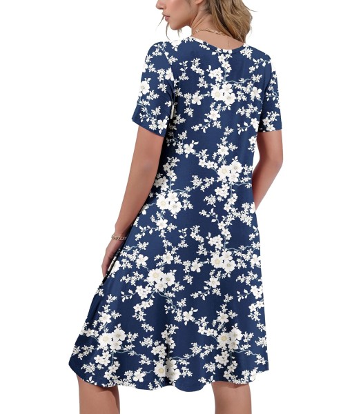 Women's Summer Casual Short Sleeve Crew Neck T Shirt Dresses Loose Swing with Pockets