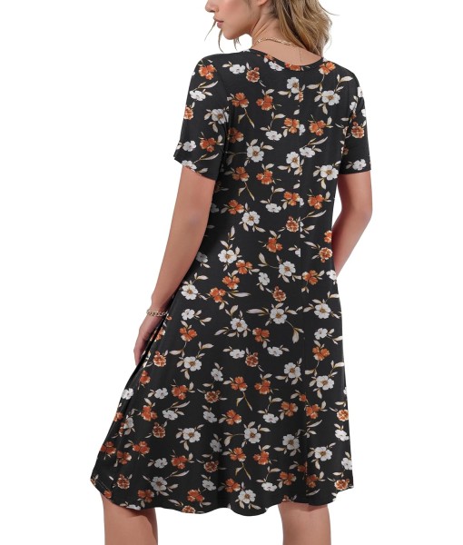 Women's Summer Casual Short Sleeve Crew Neck T Shirt Dresses Loose Swing with Pockets