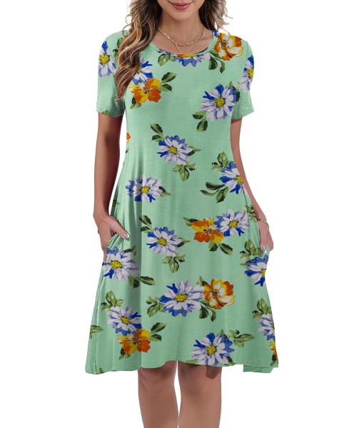 Women's Summer Casual Short Sleeve Crew Neck T Shirt Dresses Loose Swing with Pockets