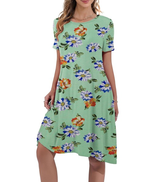 Women's Summer Casual Short Sleeve Crew Neck T Shirt Dresses Loose Swing with Pockets