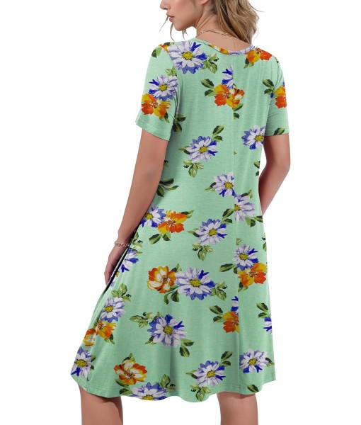 Women's Summer Casual Short Sleeve Crew Neck T Shirt Dresses Loose Swing with Pockets