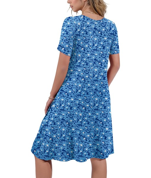 Women's Summer Casual Short Sleeve Crew Neck T Shirt Dresses Loose Swing with Pockets