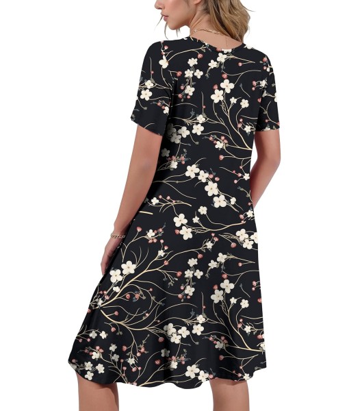 Women's Summer Casual Short Sleeve Crew Neck T Shirt Dresses Loose Swing with Pockets
