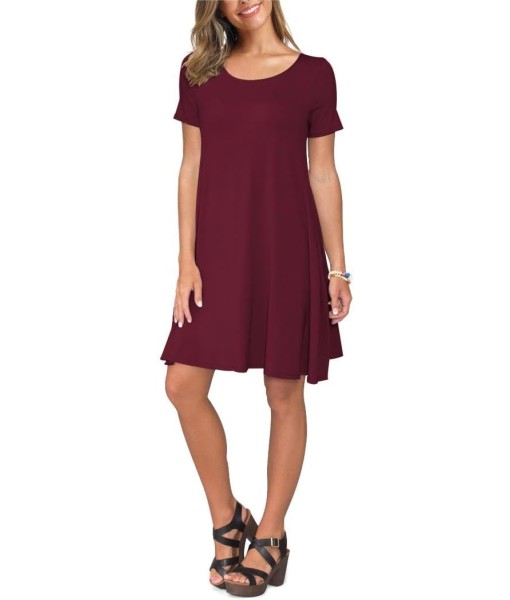 Women's Summer Casual Short Sleeve Crew Neck T Shirt Dresses Loose Swing with Pockets