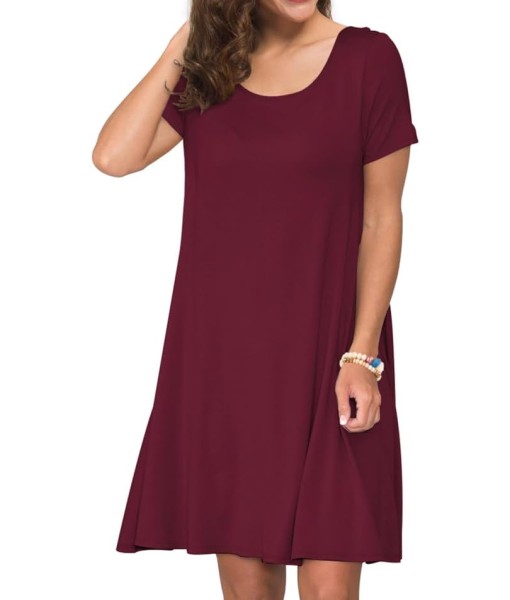 Women's Summer Casual Short Sleeve Crew Neck T Shirt Dresses Loose Swing with Pockets