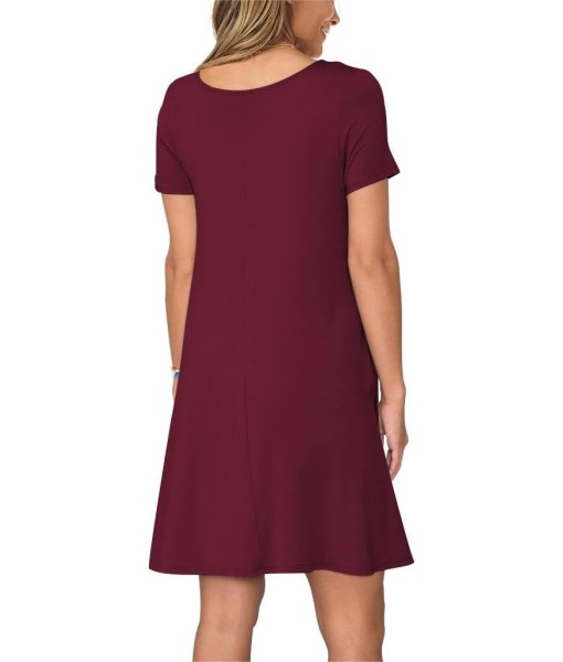 Women's Summer Casual Short Sleeve Crew Neck T Shirt Dresses Loose Swing with Pockets