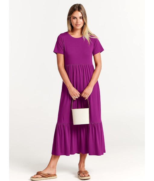 ANRABESS Womens 2025 Summer Casual Maxi Dress A line Tiered Flowy Short Sleeve Crewneck T Shirt Beach Travel Long Dresses