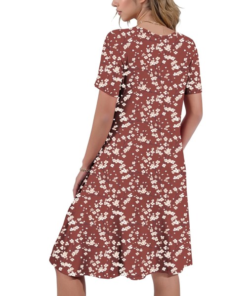 Women's Summer Casual Short Sleeve Crew Neck T Shirt Dresses Loose Swing with Pockets