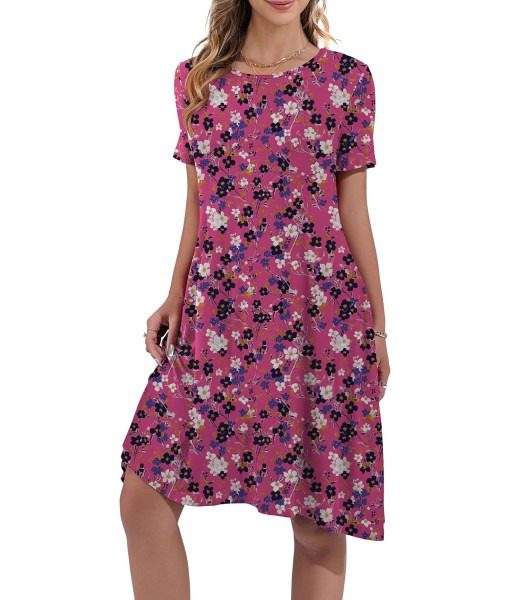 Women's Summer Casual Short Sleeve Crew Neck T Shirt Dresses Loose Swing with Pockets