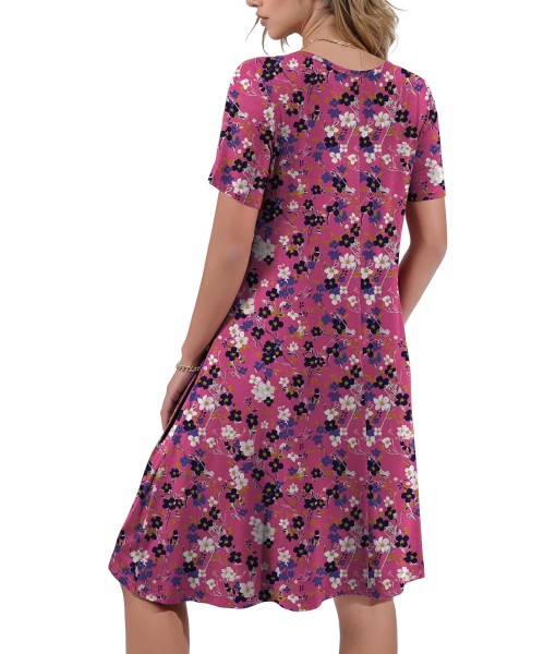 Women's Summer Casual Short Sleeve Crew Neck T Shirt Dresses Loose Swing with Pockets