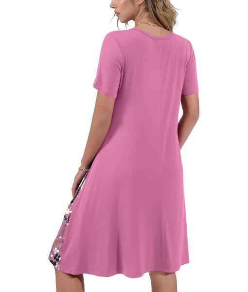 Women's Summer Casual Short Sleeve Crew Neck T Shirt Dresses Loose Swing with Pockets