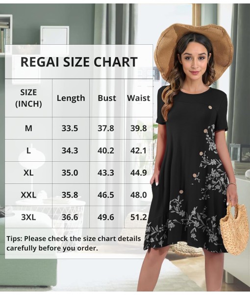 Women's Summer Casual Short Sleeve Crew Neck T Shirt Dresses Loose Swing with Pockets